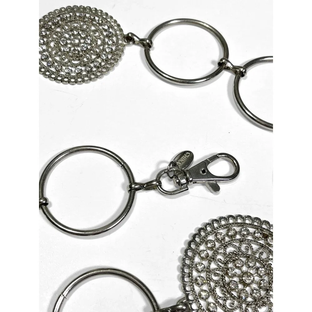Chunky Chain Belt Women Silver Tone Medallions Rings Rhinestone Concho Y2K 51.5